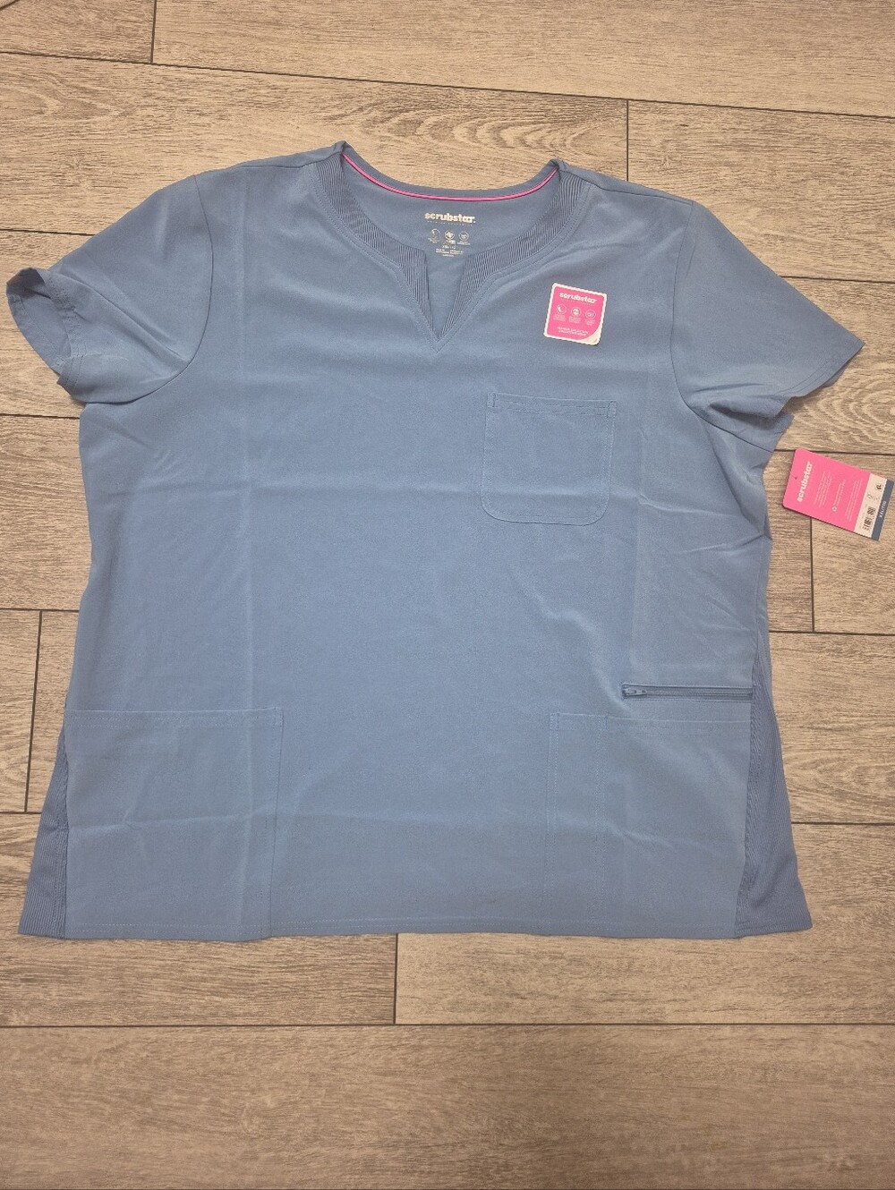 Scrubstar Womens Premium Light Blue Notch Collar Plus Size Scrub Top. Size XXL